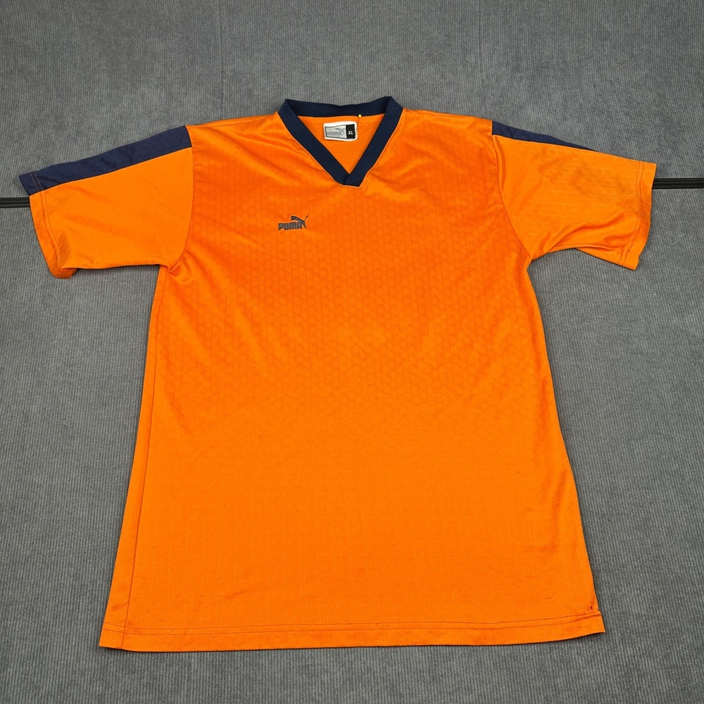 Vintage Puma Soccer Jersey Mens XL Orange Navy Blue V-Neck Number 20 Sportswear